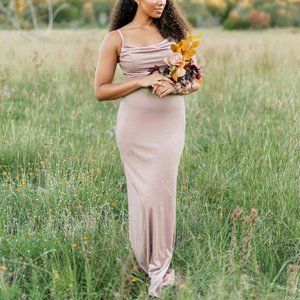 REVELRY Skye Velvet Dress Champagne Size 14 Tall Maxi